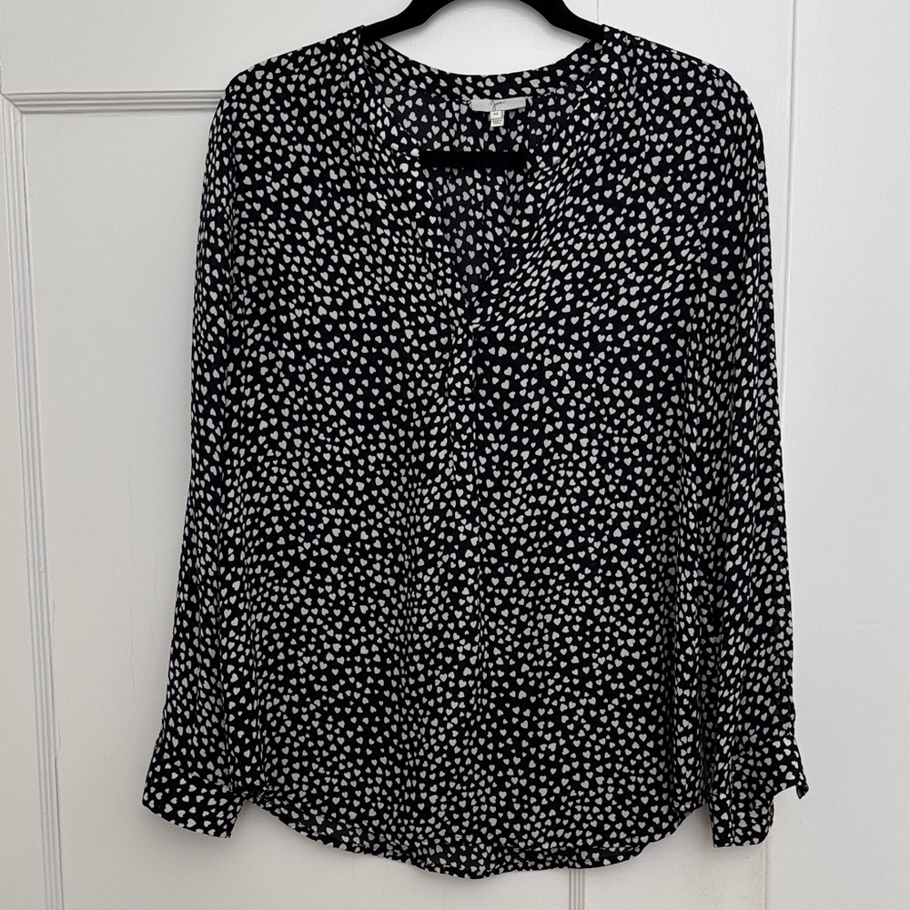 Joie Silk Black and White Heart Print Blouse, Medium